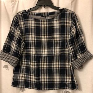 Madewell Plaid Boatneck Shirt Blue/Black Size Med